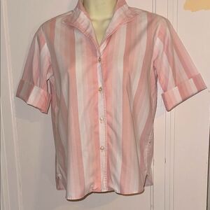 Vintage 60s Bobbie Brooks Pink & White Vertical Striped Short Sleeve Shirt